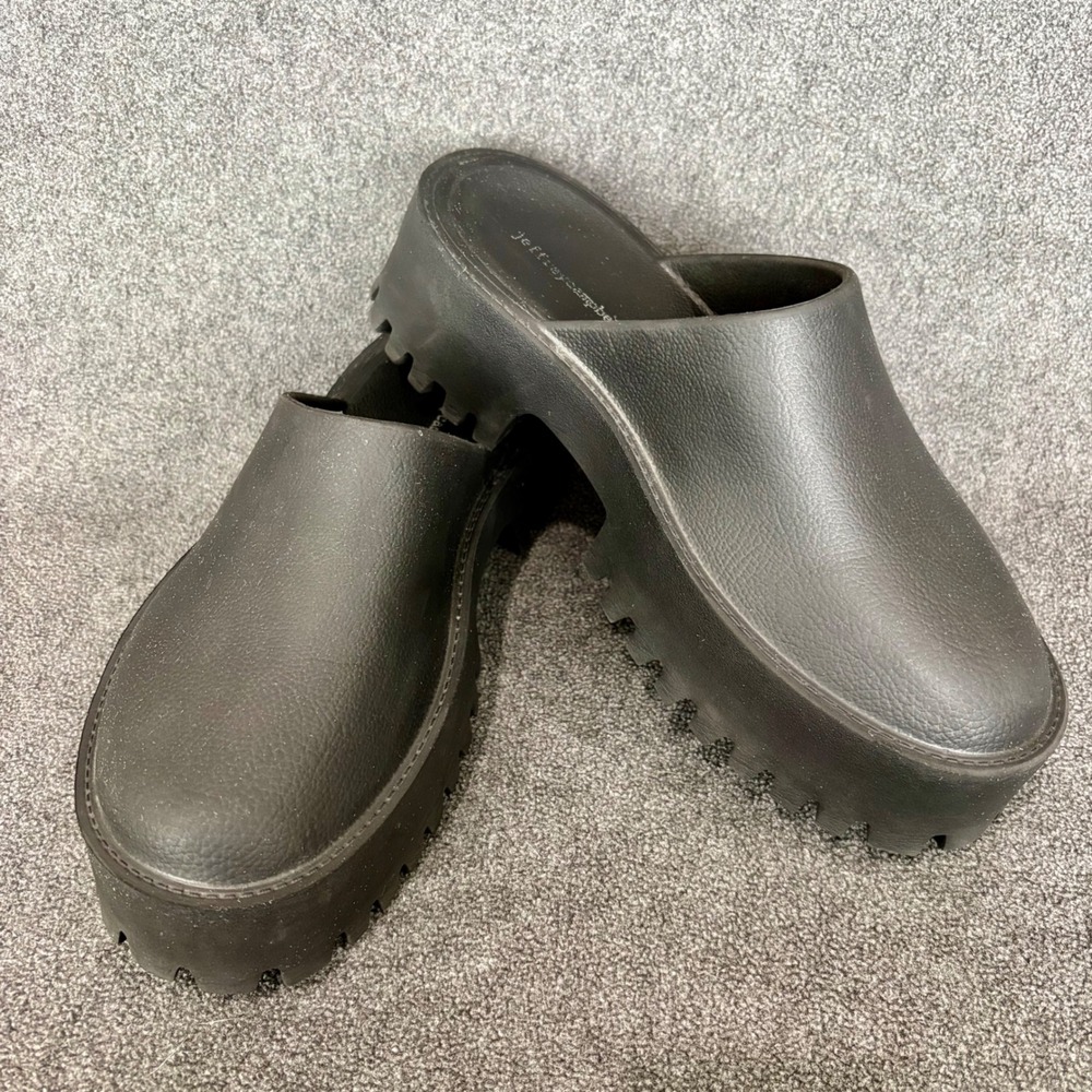 Jeffrey Campbell Platform Clogs Women 9 Black Lug Sole Chunky Slip On Mules
